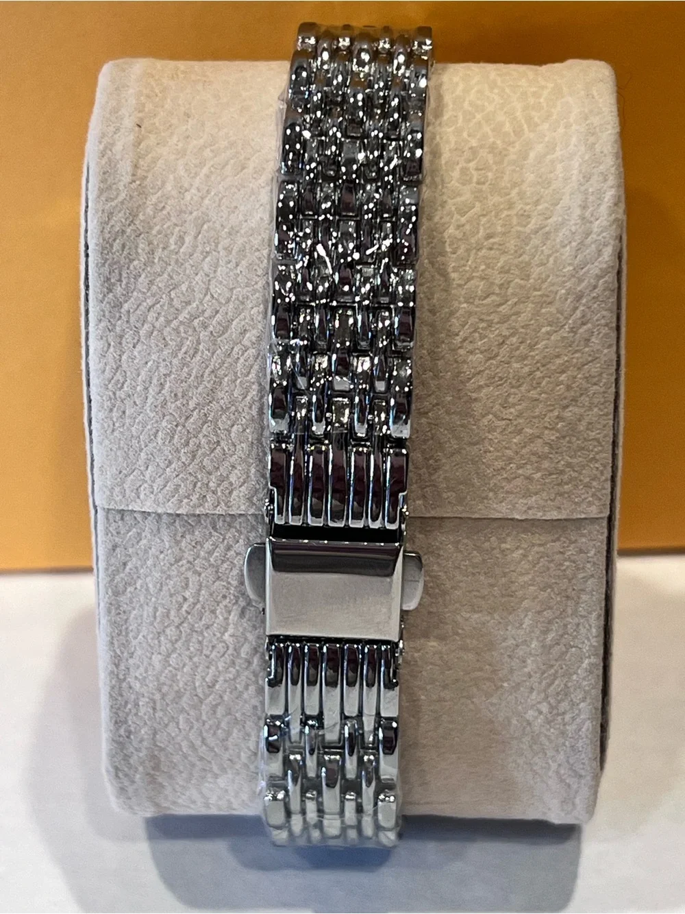 XIMILI Silver-Tone Rectangular Bracelet Watch with Black Dial